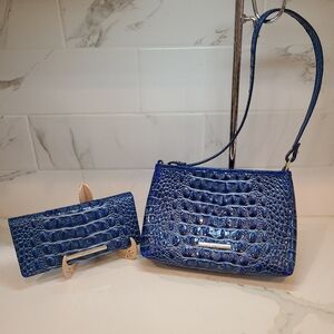 Brahmin Electric Blue Lorelei with Wallet Restored With Art By A Brahmin Lover